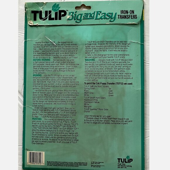 VTG Tulip Big & Easy Iron-On Transfers 17 x 26 Cats Dogs Paws Giant Sheet '92 - Picture 2 of 5